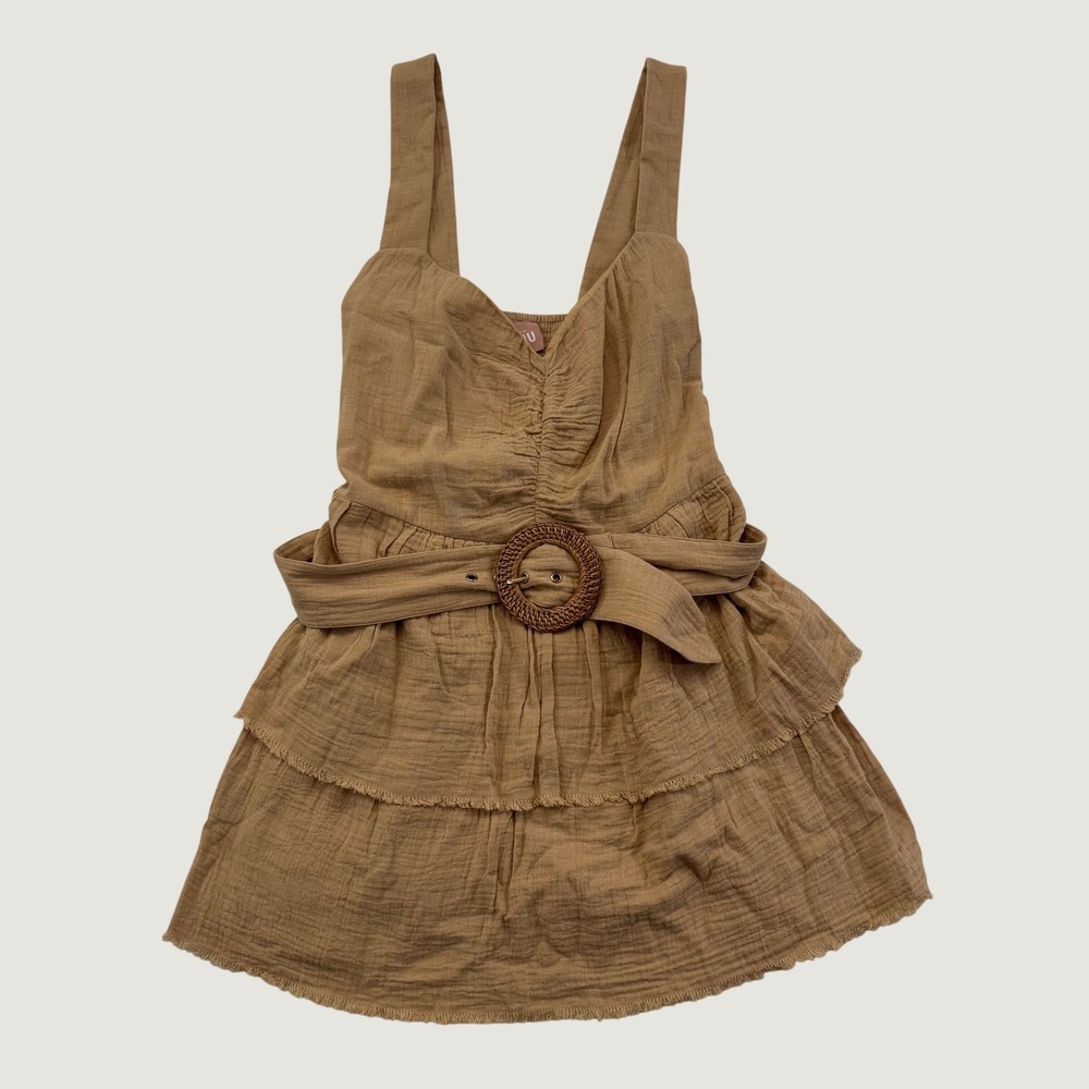 Show Me Your Mumu Cosmo Mini Dress Women's M Tanlines Brown Cotton Belted Boho